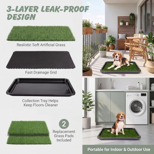 ondware Dog Grass Pad with Tray 30x20 in Dogs Potty Tray with 2 Replacement Grass Pads Included - Fast Drainage Fake Grass Pee Pad Holder for Indoor Potty Training, Apartments, Patio, RV Travel — view 4