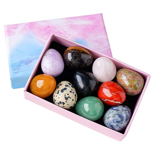 MuYu Art Cute 10 Pcs Egg Crystal Stones Kit, Mixed Colors Bird Eggs Shape Stones Decor Chakra Healing Crystals Eggs Gift