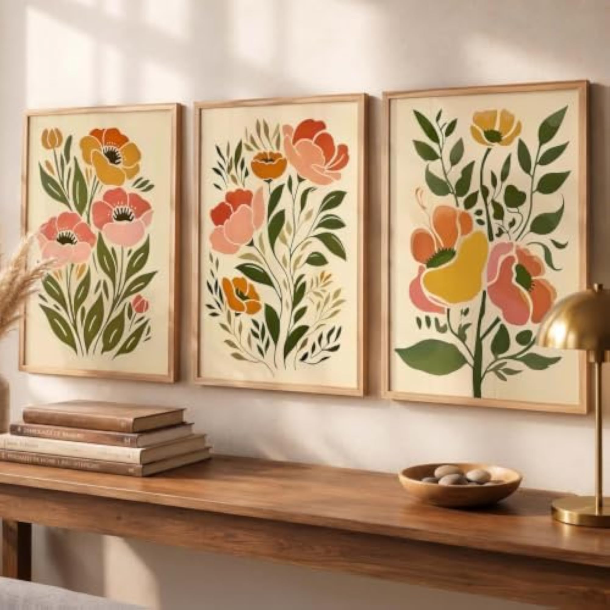 Set of 3 Botanical Art Paintings with Frame