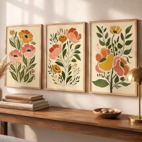 Image of kotart Botanical Art Home Decoration Painting | Floral Paintings With Frame For Living Room Bed Room Hotel Wall Decor Digital Reprint Set of 3 (20x30 Inch)