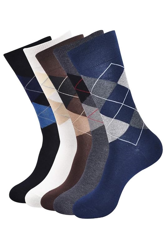Pearl Tree Men's Classic Argyle Socks- (Multicoloured) (Black,White,Navy,Dark Grey,Brown)-image-40