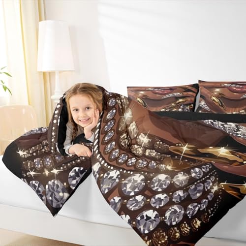 Image of Erosebridal Black Woman Comforter Set African American King Bedding Set for Teens Adult Afro Black Female Duvet Insert Glitter Artwork Magical Bed Set Room Decor (1 Comforter, 2 Pillowcases)