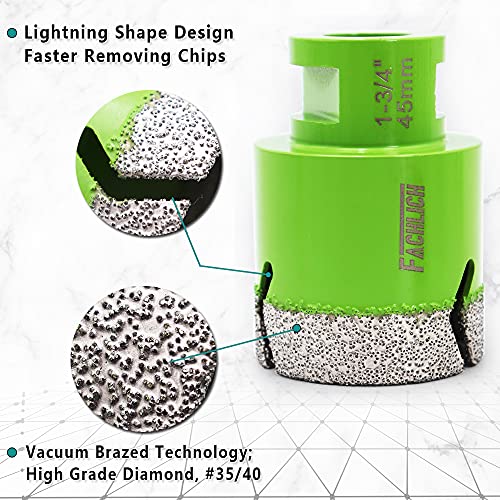 Image of Diamond Core Drill Bit,2pcs Diameter 1-3 /4 inch 45mm Thread 5 /8-11,Vacuum Brazed Dry Wet Hole Saw for Porcelain Tile,Granite,Marble,Concrete,Masonry,Brick