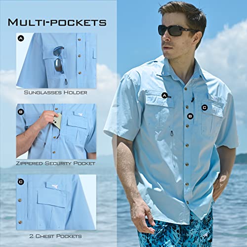 Kastking Rekon Men's Fishing Shirts, Well Made, Quick-Dry Short & Long Sleeve Hiking Beach Shirts For Men, Breathable Sun Protection, Light Blue #TOP2