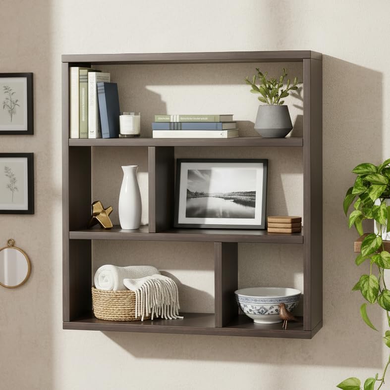 Image of FURNEASER Wall Shelves for Living Room, Hanging Decoration & Corner Display Shelf, Modern & Stylish Bookcase Bookshelf for Home Office Wall Decoration (EN1)