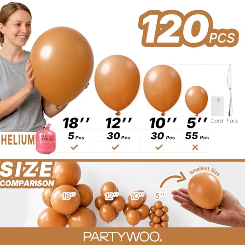 Image of PartyWoo Boho Neutral Light Brown Balloons 120pcs Coffee Color | 18 12 10 5 Inch Balloons for Birthday Safari Boy Jungle Boy Wedding Bridal Shower Gender Reveal Party Decorations Brown-F10