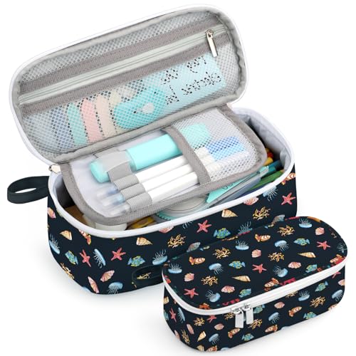 Image of Jcocylse Large Capacity Pencil Case Portable Pencil Pouch Bag School Supplies for College Students Girls Boys Adults (Marine Life)