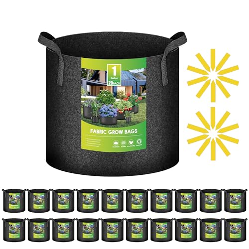 iPower 20 Pack 1 Gallon Grow Bags Garden Planting Nonwoven Fabric Pots with Reinforced Handle Heavy Duty and Aeration Planter Pot for Tomato Fruits Vegetables and Flowers 20 Labels Included