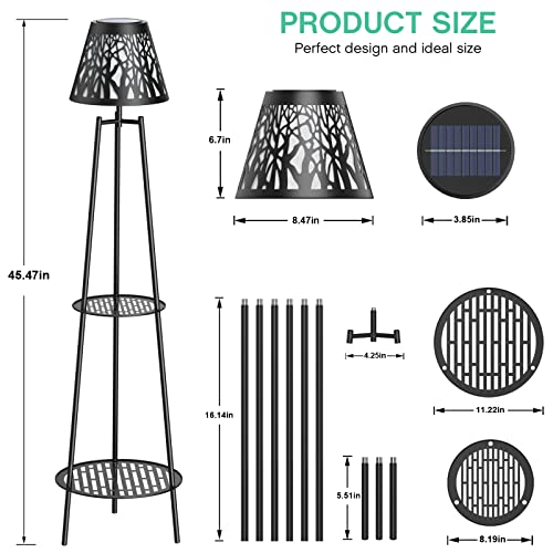 45.4'' Metal Solar Floor Lamps Outdoor With 2 Plant Stand, 2 Pack Waterproof Solar Lantern Lights For Patio Deck Yard Garden Porch- Black #TOP3