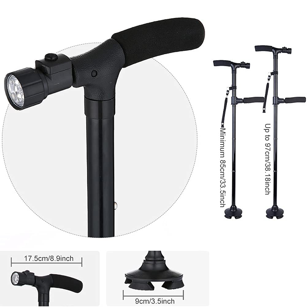 Bastón Plegable, bastón de Aluminio Ligero Negro con luz LED, Mango cómodo, para Hombres, Mujeres y Personas Mayores, Paquete de 2 Star of Light