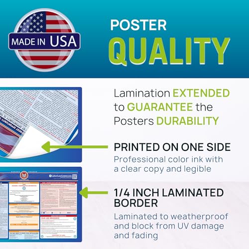 Image of Florida 2026 Labor Law Poster - State & Federal Compliance - OSHA, EEOC, FMLA, Minimum Wage - Durable, Laminated & Waterproof Workplace Employment Poster - Made in USA - 26 inch x 39.5 inch, English, 2-Pack