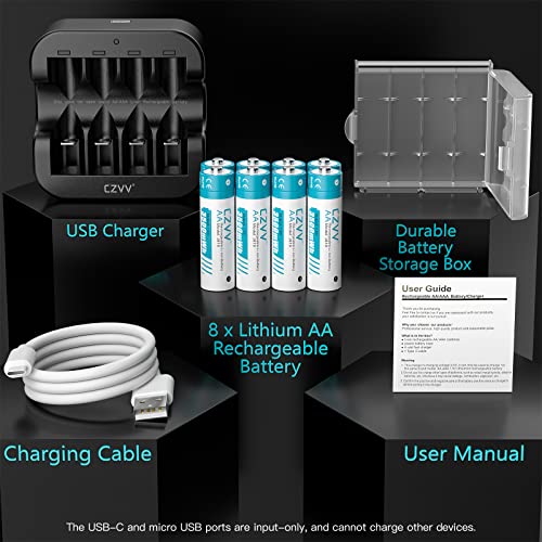 Rechargeable Aa Lithium Batteries - Pre-Recharged 8 Pack With 2H Fast Charger For Household Devices, Long-Lasting High-Capacity 3500Mwh, Cycle Times Up To 1300X, Constant 1.5V For Security Camera #TOP5