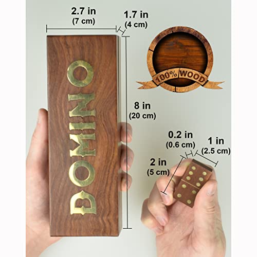 Queensell Dominoes Double 6 For Family Games - Wooden Dominoes Set For Adults For Classic Board Games - Double Six Standard Dominos Set 28 Tiles With Wooden Case #TOP3