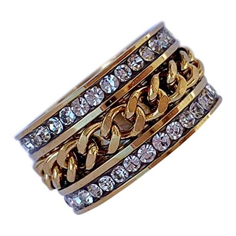 birthstonerings4u Spinner Eternity Ring~Gold Plated Stainless Steel~Cubic Zirconia CZ Band~CZ Chain Spinner~Clear Crystals~Fidget Ring~Women's Jewelry (5) Cover