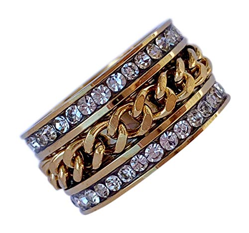 Spinner Eternity Ring~Gold Plated Stainless Steel~Cubic Zirconia CZ Band~CZ Chain Spinner~Clear Crystals~Fidget Ring~Women's Jewelry