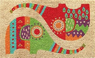 Coco&Coir Natural Eco-Friendly Coir Indoor Mat | 15mm Thick Coir Premium Quality Non-Slip Backing | Elephant Colourful Printed Design (Jumbo Bling 45 x 75cm)