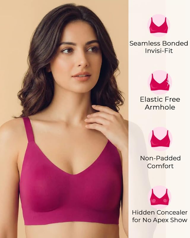 Image of Tweens Cotton Non-Padded Bonded Bra for Women | Full Coverage Wire-Free Bra | Hidden Concealer | Seamless No-Dig Comfort | Breathable Cotton | Elastic-Free Bottom Band & Side Wings | Pack of 1|