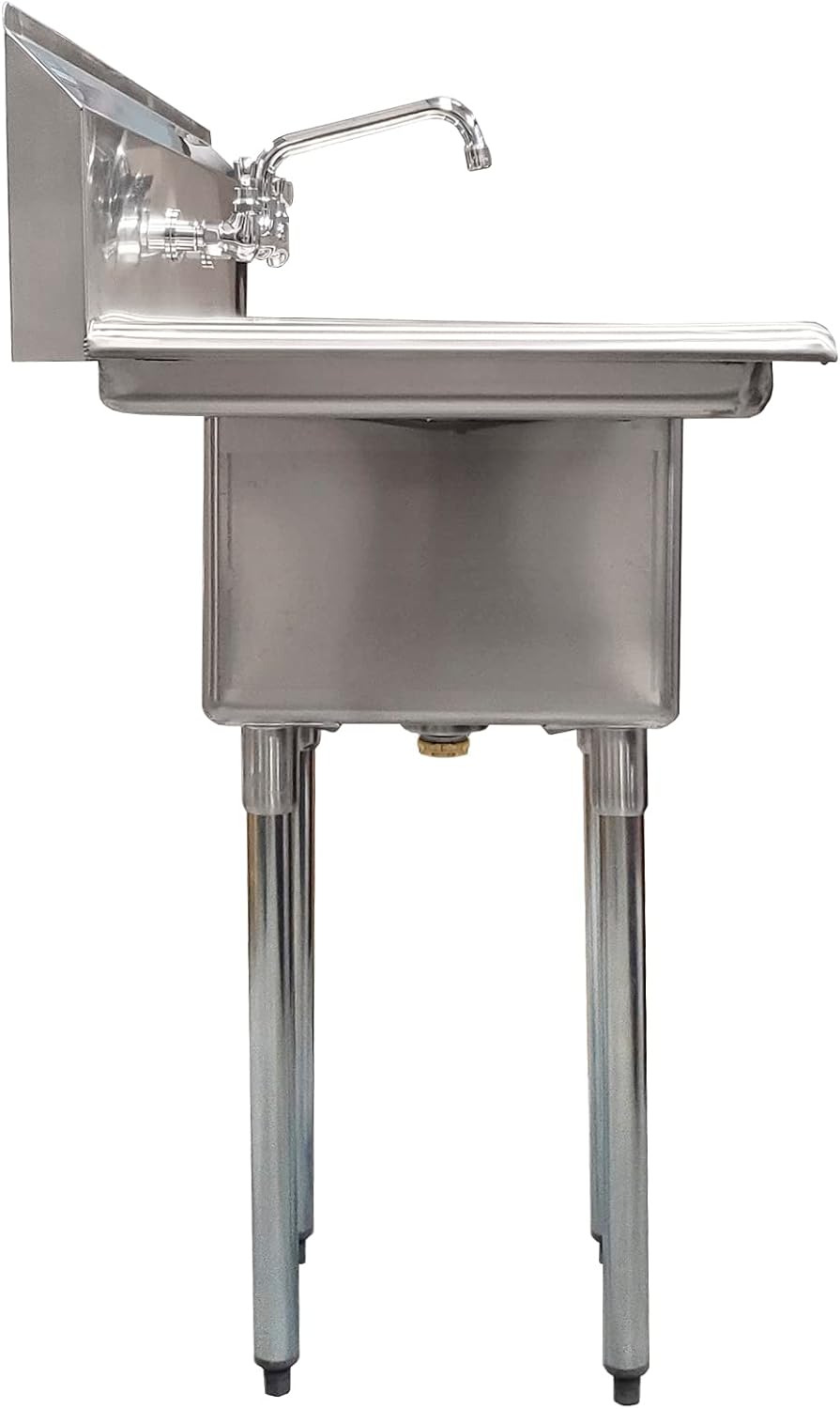 AmGood Stainless Steel Prep & Utility Sink | 304 Stainless Steel | Restaurant, Kitchen, Laundry, Garage | NSF (Bowl Size: 14"x16"x11" + Faucet + 2 Drainboards)