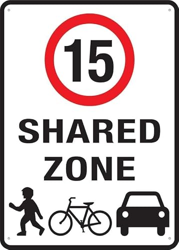 Shared Zone Speed Limit 15 Kph Rust Free Aluminum Sign - UV Protected, Waterproof Decor with 4 Pre-Drilled Holes for School Zone, Neighborhood - 16x12 Inches​