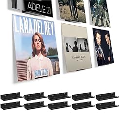 BiJun Vinyl Wall Mount 10 Pack, Black Metal Vinyl Holder Wall Display Shelf Record Wall Mount Stand for Albums LP Minimalist Record Wall Storage Set for CD Display in Office Home - Les Beatles, Paul McCartney, John Lennon, RIngo Starr, George Harrison
