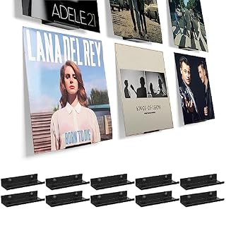 BiJun Vinyl Wall Mount 10 Pack, Black Metal Vinyl Holder Wall Display Shelf Record Wall Mount Stand for Albums LP Minimalist Record Wall Storage Set for CD Display in Office Home - Les Beatles, Paul McCartney, John Lennon, RIngo Starr, George Harrison