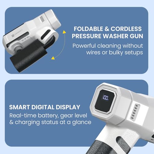 Image of Portronics Torque X Cordless Pressure Washer Gun with 5-in-1 Rotating Nozzle, 1.5MPa Water Pressure, High Speed Motor, Dual 4000mAh Batteries, Type-C Rechargeable, Portable Car & Bike Washer