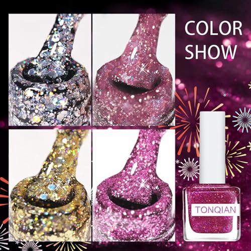 Glitter Nail Polish - 4Pcs Nail Varnish Sets - Quick Dry & Long Lasting Nail Polish Set - Waterproof & Non-Peelable Nail Polish - No Need Cure Nail Paint for DIY Nail Art - Nail Polish Gift Set 8ML - Image 5