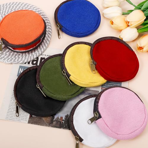 6 Pieces Mini Round Cotton Canvas Makeup Bag with Bottom, Multi-Purpose Zipper Coin Purse Pouch Cosmetic Bag Travel Toiletry Pouch, Blank DIY Craft Bag (Multicolored, XS)2