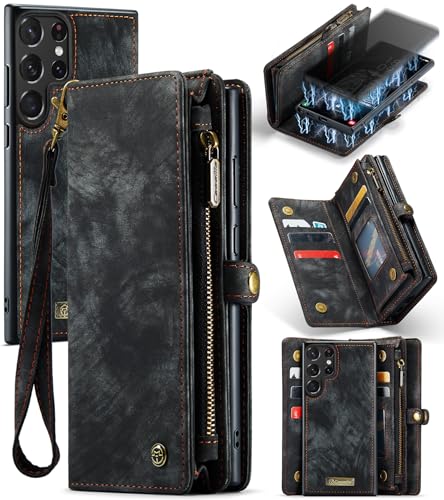 Unichthy Custodia per Samsung Galaxy S26 Ultra Zip Cover [Custodia a Portafoglio 2 in 1/Custodia Sottile Tasca Staccabile] Grande Spazio con Cerniera con Cinturino Antiurto in Pelle Flip Borsa per
