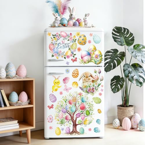 LERKNVOE Fensterbilder Ostern,9 Blätter Oster Fensterbilder Selbstklebend Fensterbild Wiederverwendbar mit Hasen Ostereier,Ostern Fenstersticker Kinder für Kinderzimmer Fenster Osterdeko