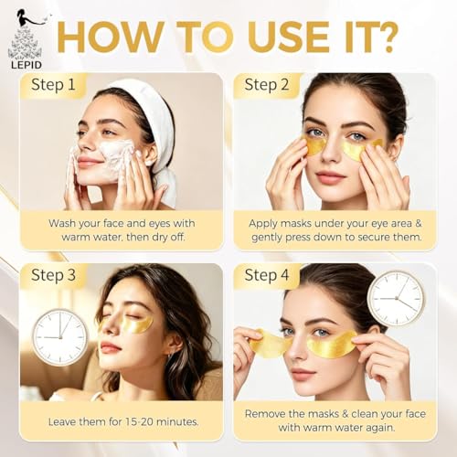 Image of 24K Gold Under Eye Patches (60 PCS) - Collagen Hydrogel Eye Masks for Puffy Eyes, Dark Circles & Fine Lines, Hydrating Under Eye Patches for Women & Men, Refreshing Skin Care Eye Patches