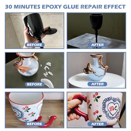 Image of 30 Minute Epoxy Glue 7.6 fl oz, Fast Cure Clear 2 Part Epoxy Adhesive | Tough Durable Clear Epoxi Adhesives Fast Repair, 2 Part Epoxy Glue Quick Cure Clear for Metal, Wood, Plastic, Glass, Cerami