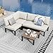 PHI VILLA Gartenmöbel Balkonmöbel Set 4 Teilig, Metall Lounge Möbel Outdoor Gartenlounge Set 4-Sitzer, Terrassenmöbel Modulare Möbel mit Verstärkten Kissen und Kaffeetisch, Beige