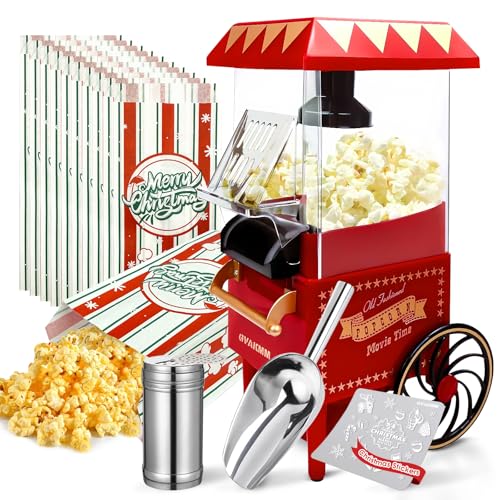 GVAKMM Popcorn Machine, Christmas Hot Air Popcorn Maker Kit Gift Box, Portable Home Popcorn Popper Machine, 10-Cup,Oil-Free,Retro Style,Compact and Cute