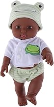 30 cm Dark Skinned Soft Body Toy Doll African Newborn Toy Doll Baby Toy Doll with Clothes, Baby Doll with Sleeping Eyes for Children from 3 Years, Green