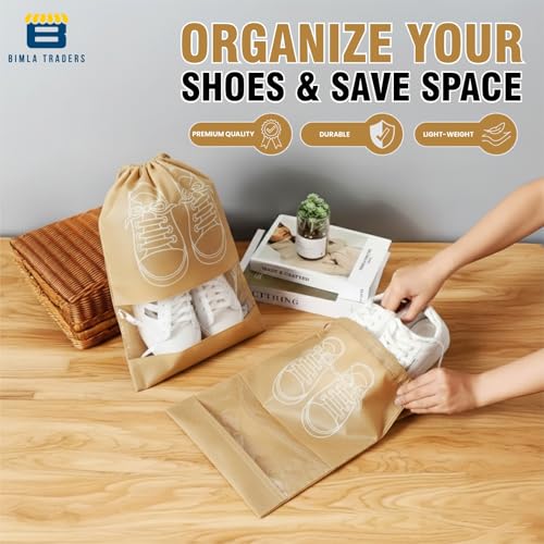Image of Btag Shoe Bag for Travel & Storage | Water-Resistant Shoe Organizer for Men & Women | Portable, Foldable Shoe Cover for Luggage & Closet | Travel Accessories for Footwear Protection (Khakhi,Pack of 9)