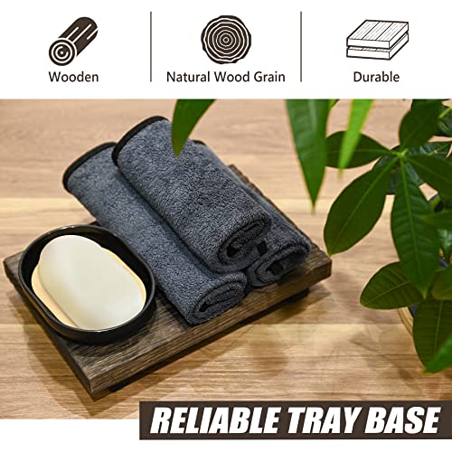 Image of 9 x 6 Inch Tottist Wood Riser Tray Soap,Soap Dish Holder Decor for Bathroom Kitchen, Soap Tray, Rustic Candle Plant Holder, Counter Decor(Brown)
