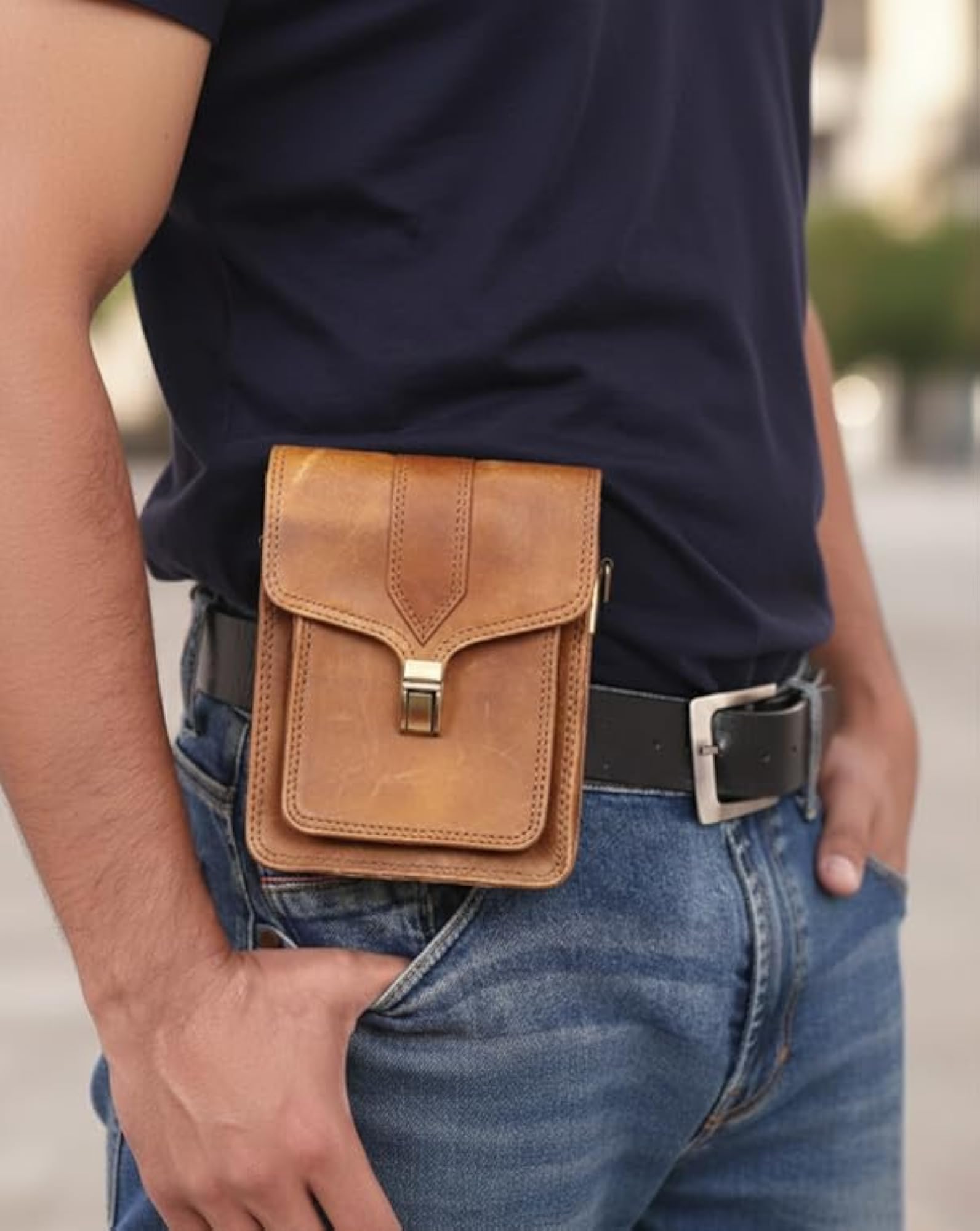 Brown Leather Flap Bumbag, Water-Resistant Travel Crossbody