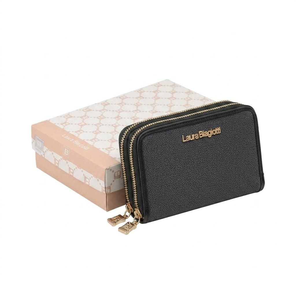 Laura Biagiotti Portafoglio Donna in PU, Con Portamonete e Cerniera Zip Around, Texture Crackle Con Scatola Regalo