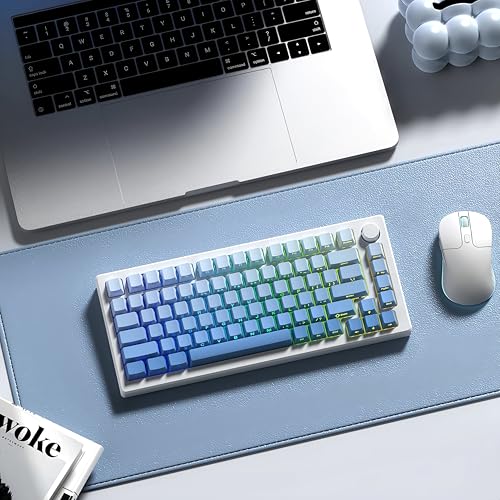 Image of dagaladoo Shine Through Keycaps PBT,Side Printed keycap 75 Percent,Doubleshot keycaps Set,Gradient Blue keycaps,Cherry Profile for Mechanical Gaming Keyboards(121 Key,only keycap