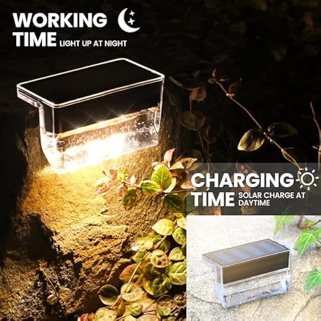 Solar Deck Lights, Solar Step Lights Outdoor Solar Powered Waterproof for Stairs Fence Balcony Patio Yard Balcony Pool Railing and Yard (6pack, Warm White)