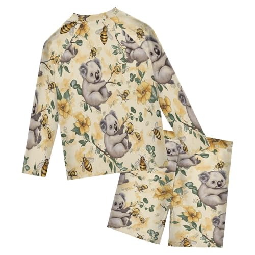 Koala and Bee Boys Swimsuit Rash Guard Toddler Kids Long Sleeve Swim Shirt and Trunks Swimwear Set 3-10Y2