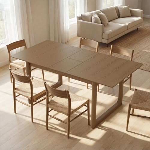 Image of DUOMAY 71 inch Extendable Wood Dining Table for 4-8, Mid Century Modern Rectangular Kitchen Table with Heavy Duty Wooden Base, Farmhouse Dinner Table for Dining Living Room Home Restaurant, Walnut