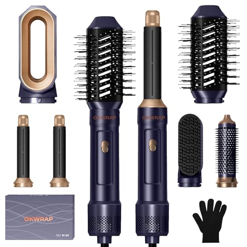 6 in ONE Blow Dryer Brush, Curling Wand Hair Styling Tools Set, Ionic Hot Air Hair Dryer, Massage Oval Hair Dryer, Left&Right Hair Curlers 100-120V