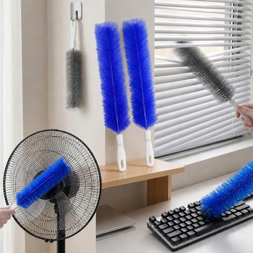 Bendable Microfiber Head 2026 New Upgrade Bendable Dusting Brush for Electric and Blind Washable Fan Cleaner Brush for Air Vents Curtains Home & Car Dust Removal (Blue)