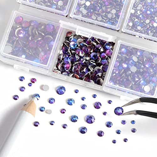 Beadsland 4300pcs Flatback Rhinestones,Purple Rhinestones Nail Gems Round Crystal Rhinestones for Crafts,Mixed 6 Sizes with Picking Tweezers and Wax Pencil Kit - Image 2