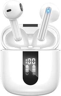 Cuffie Bluetooth, Auricolari Bluetooth 54 In Ear Stereo con 4 Microfono ENC, 60 Ore Cuffiette Wireless Cancellazione Rumore, IP5 Auricolare per iPhone e Androide, Earbuds (Bianca)