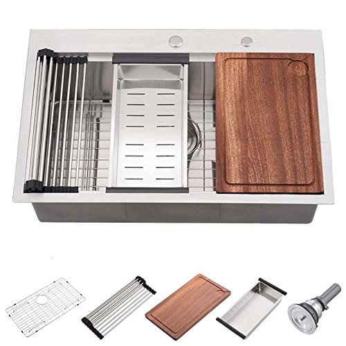 25 Inch Drop in Kitchen Sink Workstation -Wesliv 25x20 Inch Kitchen Sink Drop In Workstation Stainless Steel 16 Gauge Single Bowl Overmount Kitchen Sink with Cutting Board & Colander