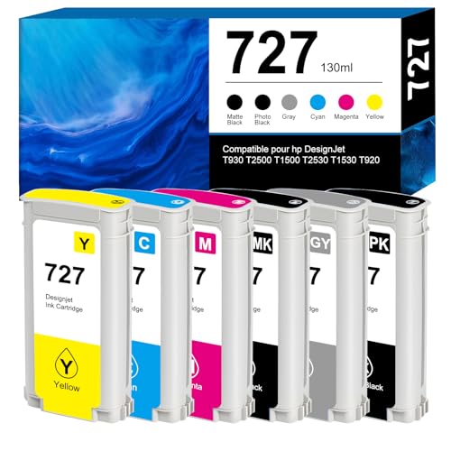 Contenuto della confezione:1 x Nero Photo 727 Cartuccia di inchiostro,1 x Nero 727 Cartuccia di inchiostro,1 x Ciano 727 Cartuccia di inchiostro,1 x Giallo 727 Cartuccia di inchiostro,1 x Magenta 727 Cartuccia di inchiostro,1 x Grigio 727 Cartuccia d'inchiostro