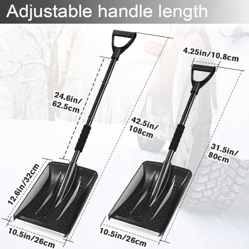 Schneeschaufel, 2025 New Upgrade, neues Winter-Schneeräumwerkzeug, Aluminium-Schaufelkopf, Abnehmbarer dreiteiliger Verstellbarer Langer Griff, Auto-Einfahrt-Winterwerkzeug